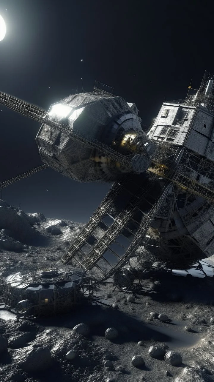 asteroid mining construction with robotic big antenna