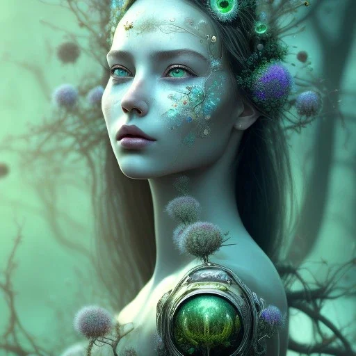 Portrait of beautiful girl, face dept of field,face shining, plant, metal, feathers,central weight average,Laplacian filt CWA Dryad,Median filter fae, sidhe, ominous, nature, plants, wildflower sparkle,wildflower 3d view, facepaint, dnd character portrait, intricate, oil on canvas, masterpiece, expert, insanely detailed, 4k resolution, retroanime style, cute big circular reflective eyes, cinematic smooth, intricate detail , soft smooth lighting, soft pastel colors