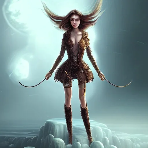 ethereal, steampunk, long hair, long legs, full-body