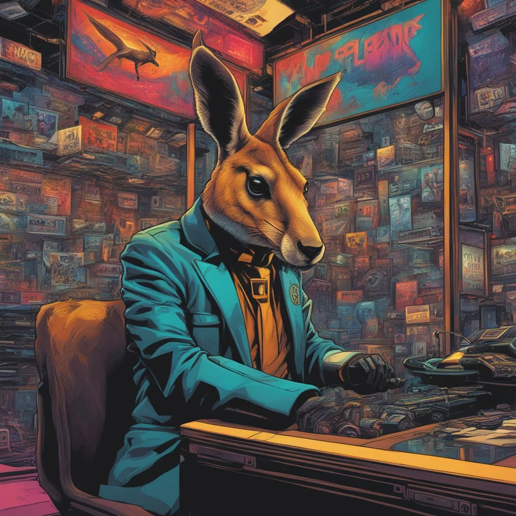 Kangaroo cyberpunk cómic art calidad ultra maximalista