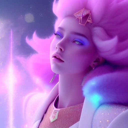 one big crystal subtle castel blue and pink in a galactic ambiance delicate colors, bin the foreground, full of details, smooth，soft light atmosphere, light effect，vaporwave colorful, concept art, smooth, extremely sharp, full body shot, masterpiece, best quality, blue skinned, sparkling eyes, fluorescent skin,blue eyes,sparkling makeup, very long blond hair, fairy style , highly detailed body, sun light, 4K, RAW, depth of field,high contrast,realistic