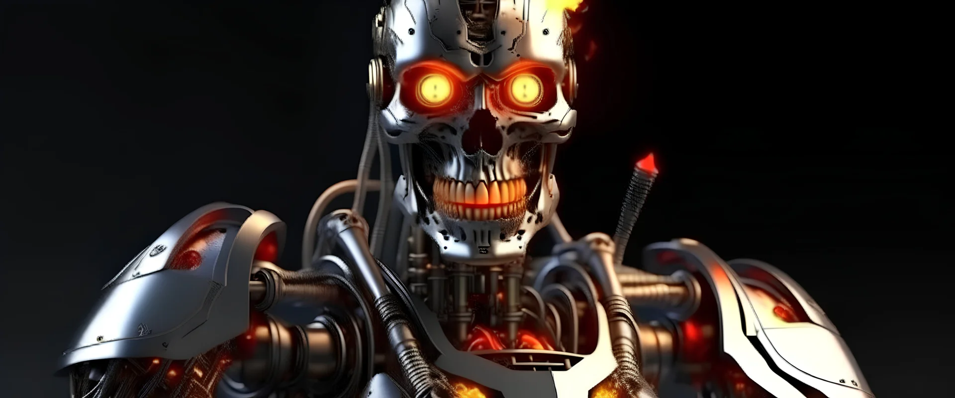 4K. REALISTIC FULL DETAILS. LOGO EMISSION METAL FIRESTARTER ROBOT TERMINATOR PROTEGE UN SORCIER VAUDOU