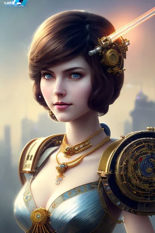 A portrait of a happy amy watson, short hair, lego, steampunk, full body portrait, keep head in frame, slight smile, black Japanese motif, concept art, highly detailed, digital painting, concept art, sharp focus, illustration, art by Yoji Shinkawa, WLOP and greg rutkowski and alphonse mucha and artgerm and yanjun Chen and Junji ito and Makoto Shinkai, HDR, octane render