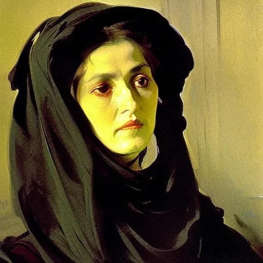 Cloaked woman, portrait, painted bye John Singer Sargent, painterly, highly detailed, close up