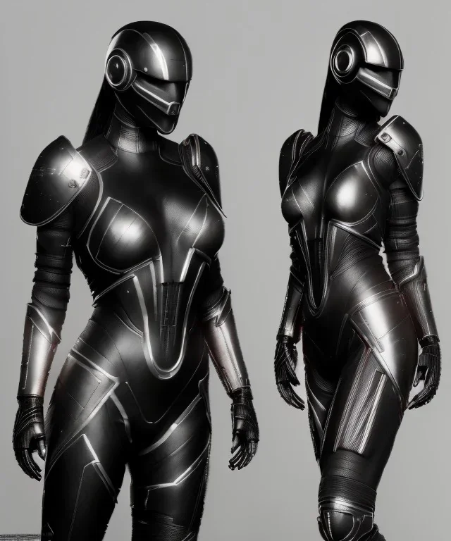 cyber ninja, black metal armor,