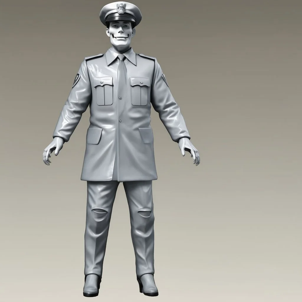 full body color 1920 policeman with exoskeleton wtih heavy rain transparent coat