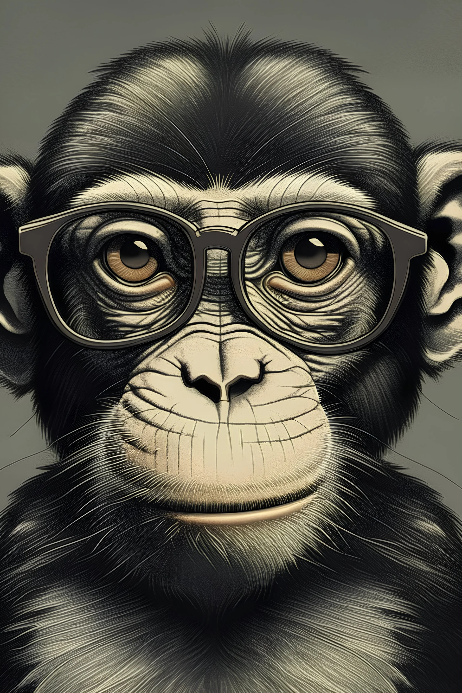 make a portrait of a monkey wearing glasses