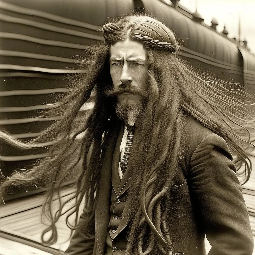 Crazy long hair cargo ships captain 1920s