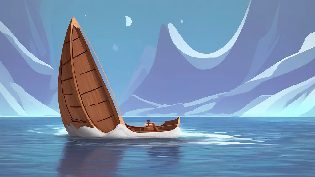 fantasy cartoon illustration: one new wooden boat in the blue see