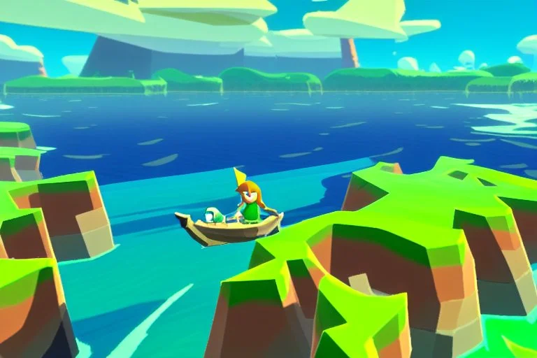 Legend Of Zelda: Wind Waker style view of a vast ocean, stylized, colorful, adventurous, no ships nor islands.