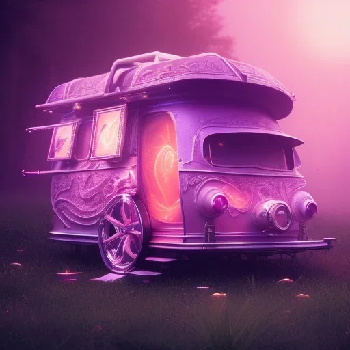 Caravan, ultra realistic, intricate details, ultra highly detailed, shiny, smooth, studio quality, octane render, Surrealism, Triadic colour scheme,glow-stick, ambient lighting,nightclub lighting, polaroid, 100mm, --ar 1:1 --v4