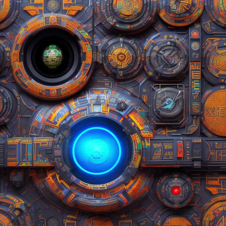 futuristic pinhole camera in Kente, rusted clocks lens, cinematic, scaffolding, african pattern symbols, engraved, cinema 4d, 3d render, corona renderer, 8k quality