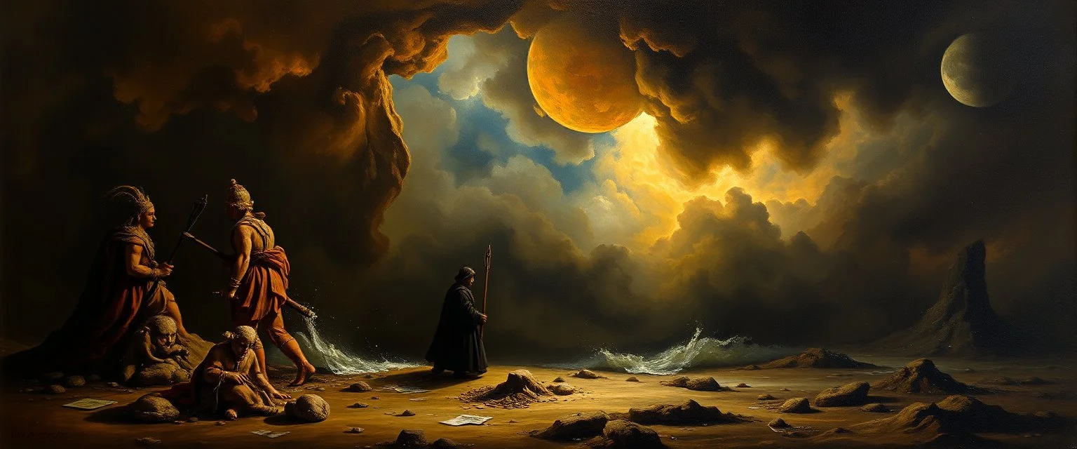 master oil painting by Rembrandt,The truths you seek are yours alone to keep. I am but echo, shadow, whispered name— You are the one who plays the greater game. The gods of old still hunger in the void, But you, Klein Moretti, cannot be destroyed. Not wholly. Not while one soul calls you friend, Not while this story races toward its end.