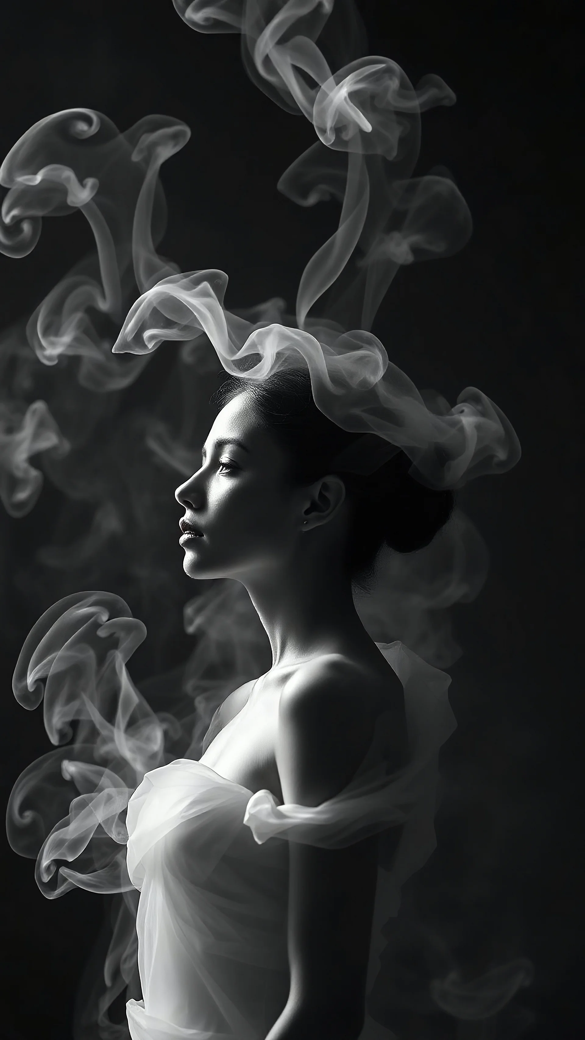 Female form formed from white smoke