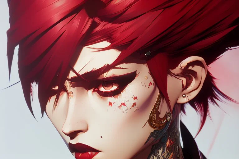 beautiful punk girl, hyper detailed, intricately detailed, illustration by <kilian eng> <Yoji Shinkawa>, darkred tones,