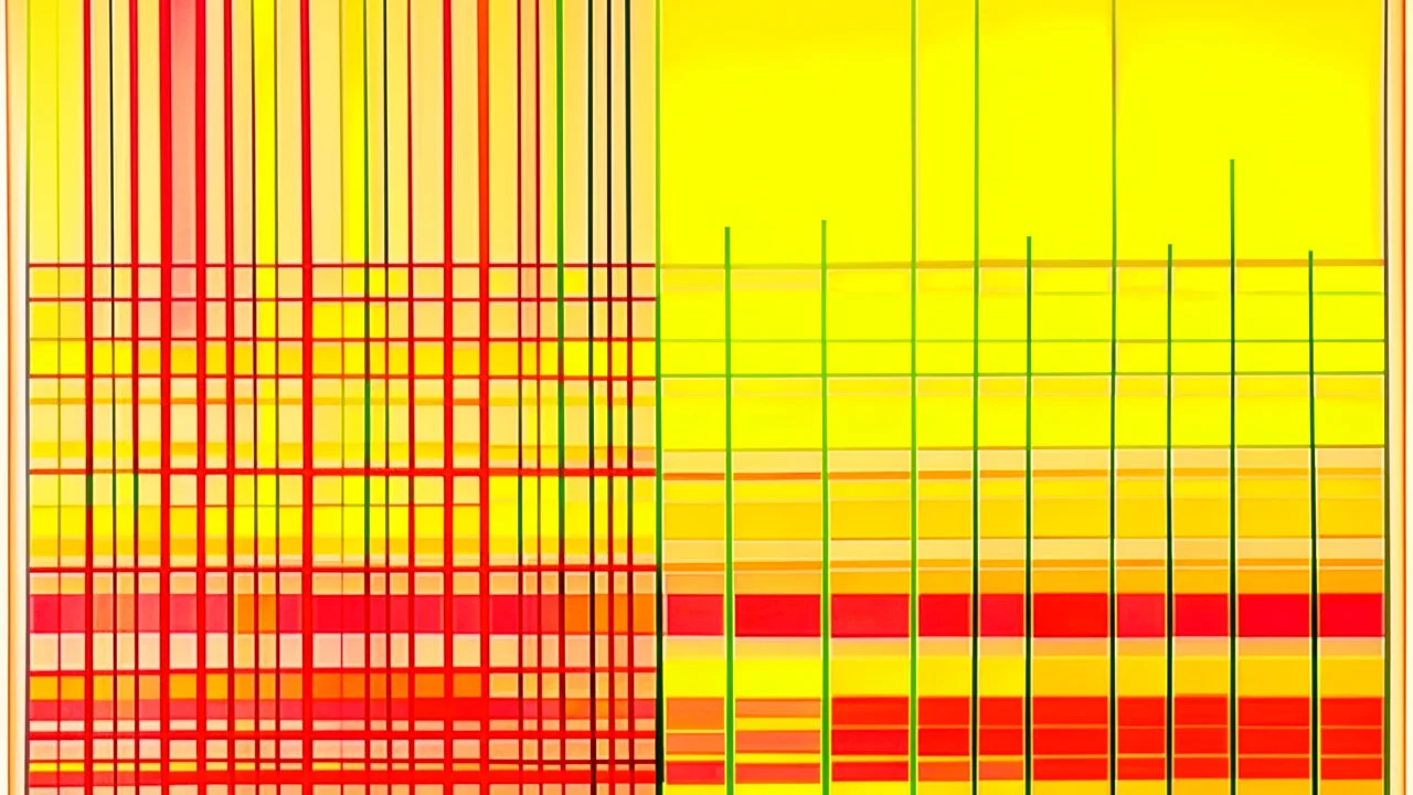 Cross Hatching; Ilya Bolotowsky; Abstract Art; Gradient From Pale Yellow To Orange To Red