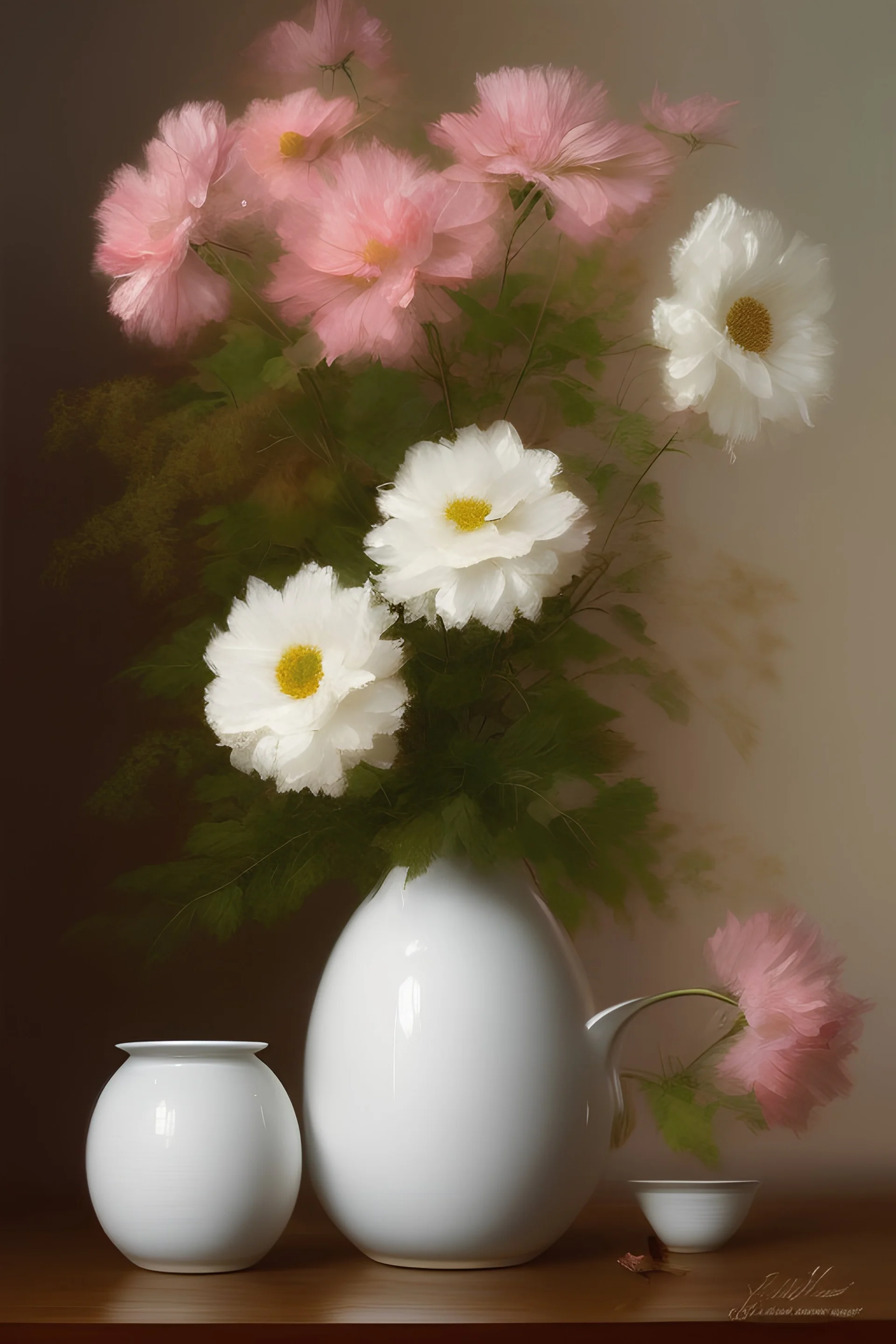 realistic monochromatic paintings of pots, brown colors, Brushstroke driven style of Impressionism with realistic subject matter