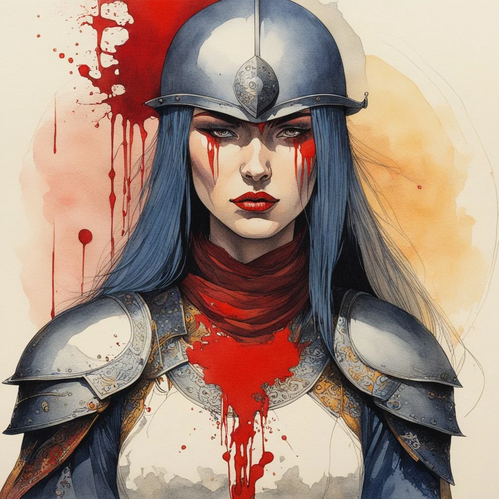 [aquarelle by Moebius] female Warrior with blood