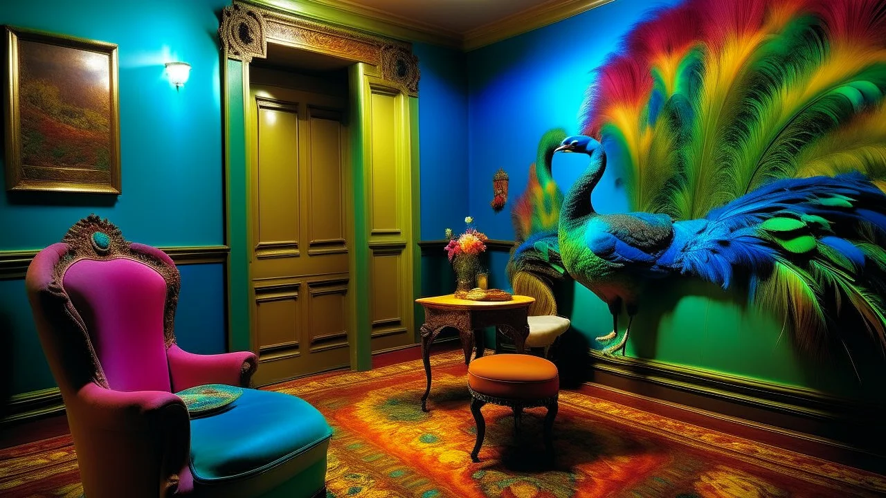 The room where patience and peacocks share their best colors.