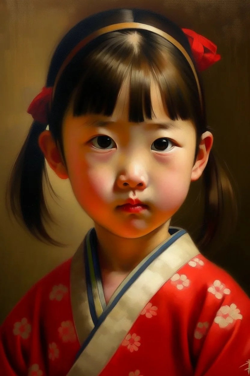 japanese little girl from the front portret painting neoclassism