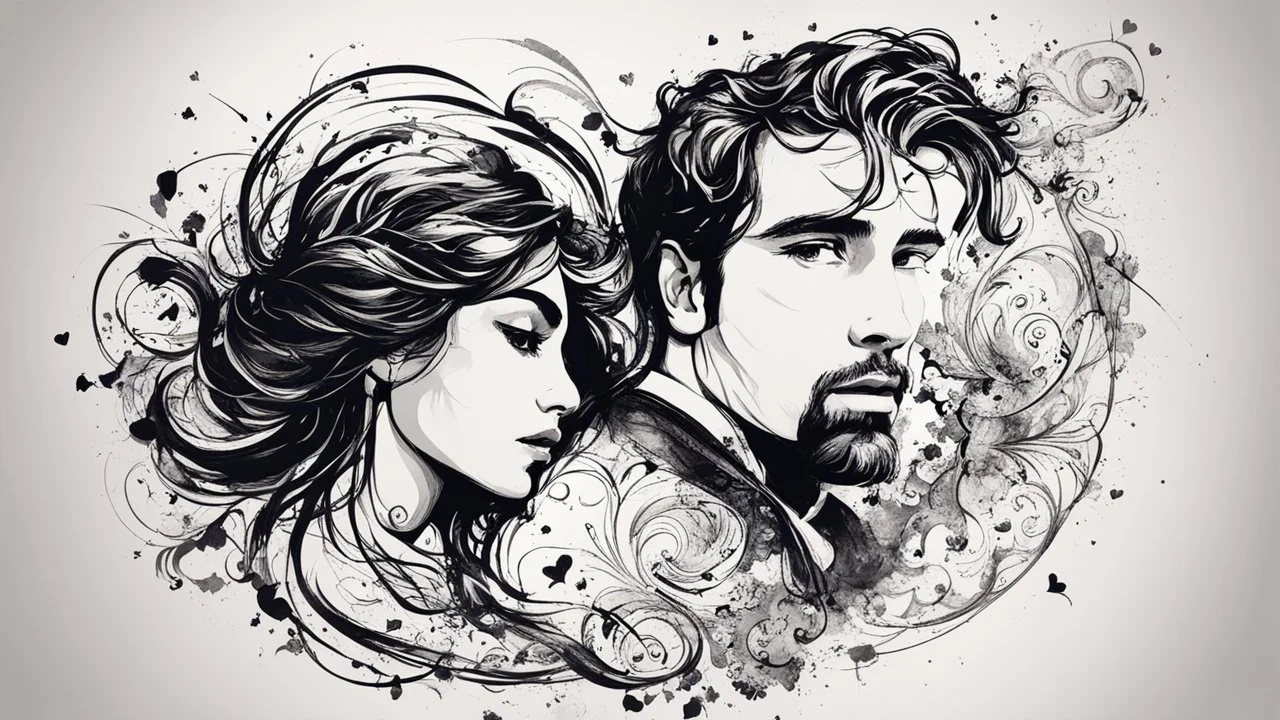 ink design of European woman and man, love