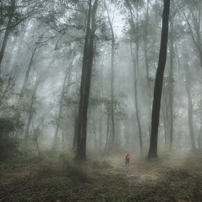 an old man is floating in the middle of the image in a misty forest in spring at sunrise with warm light rays, highly detailed, intricate, 8k, unreal engine, long shot, cinematic, vibrant, colorful, ultra high resolution