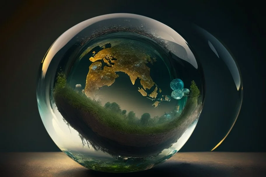 A glass sphere with a world inside