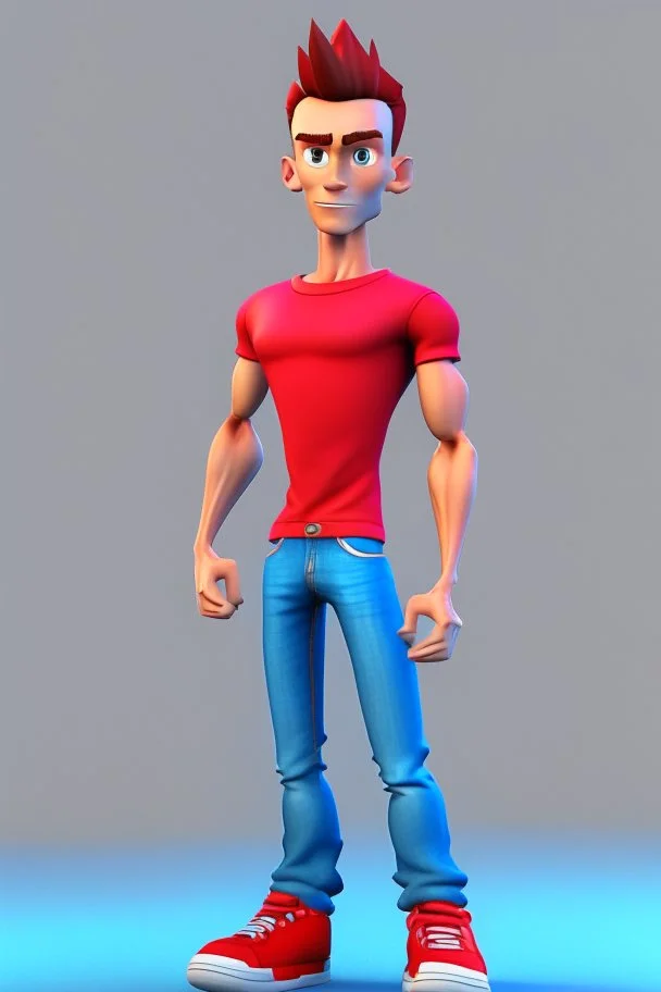 beautiful male 3d character for Animation big head lean body with Red t shirt and blue jeans with sport shoes in Metaworld