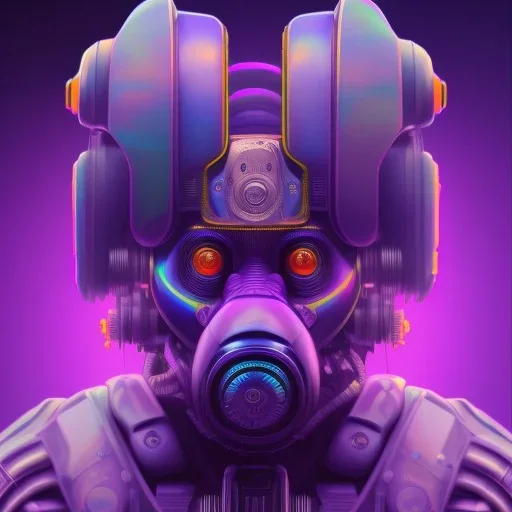 A beautiful portrait of a cyborg monkey purple neon color scheme, high key lighting, volumetric light high details psychedelic background