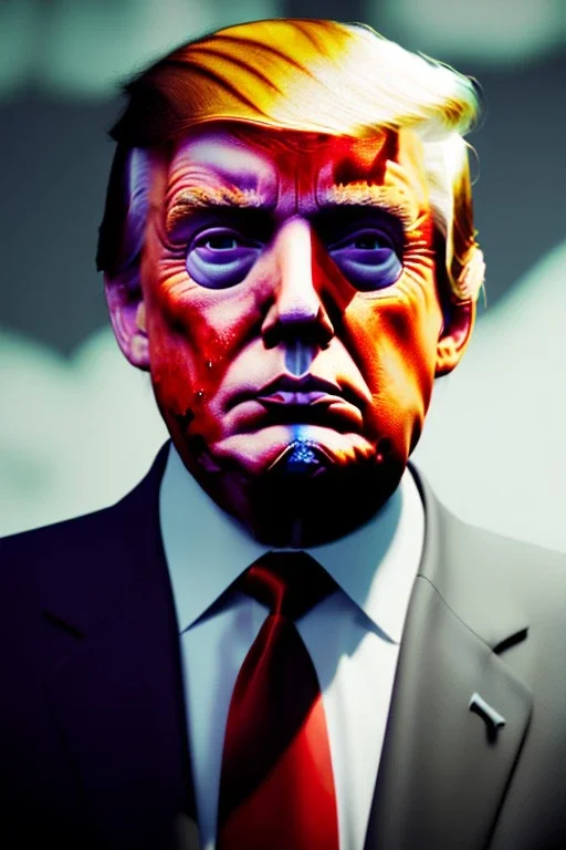 Ultra realistic image, Donald trump zombie, zombie performance, suit, skull, blood, torn arm, night, walking twisted, waist up view, thriller style, dark ambient, highly detailed, White House background, concept art, unreal engine 5, ray tracing, RTX, ultra detail, volumetric lighting, high definition, high resolution.