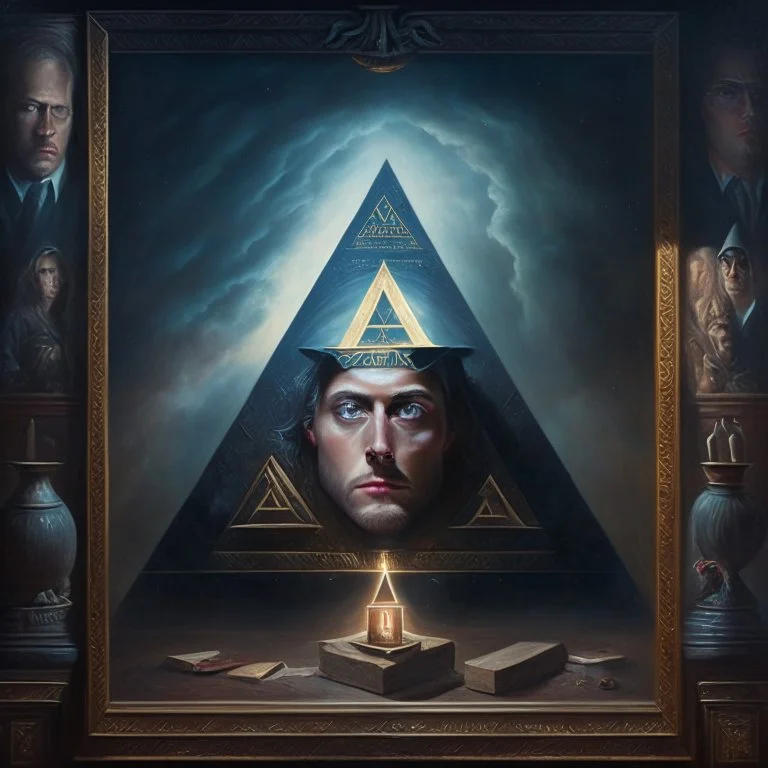 An oil painting of a dark universe masonic boring human