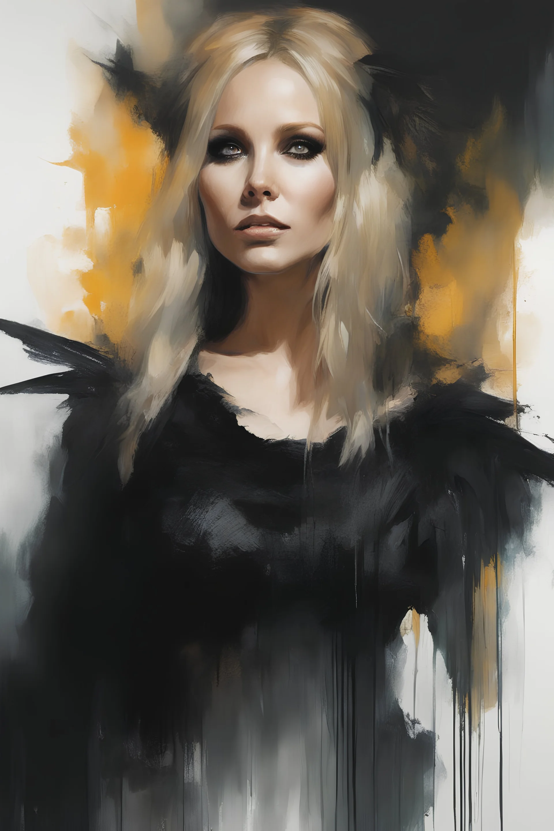 Kristen Bell in a hot Elvira costume :: dark mysterious esoteric atmosphere :: digital matt painting with rough paint strokes by Jeremy Mann + Carne Griffiths + Leonid Afremov, black canvas