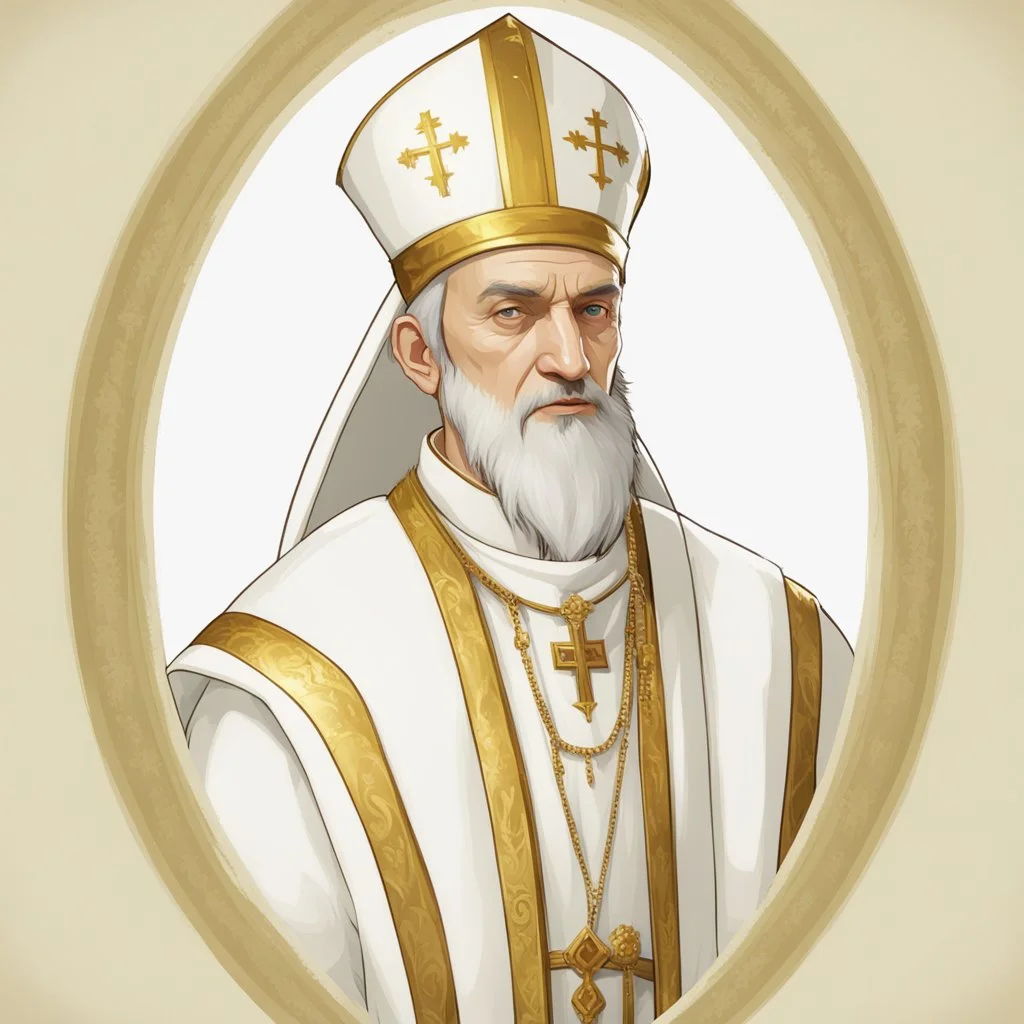 game avatar, man, portrait, pope priest, religion, white robe, gold, medieval