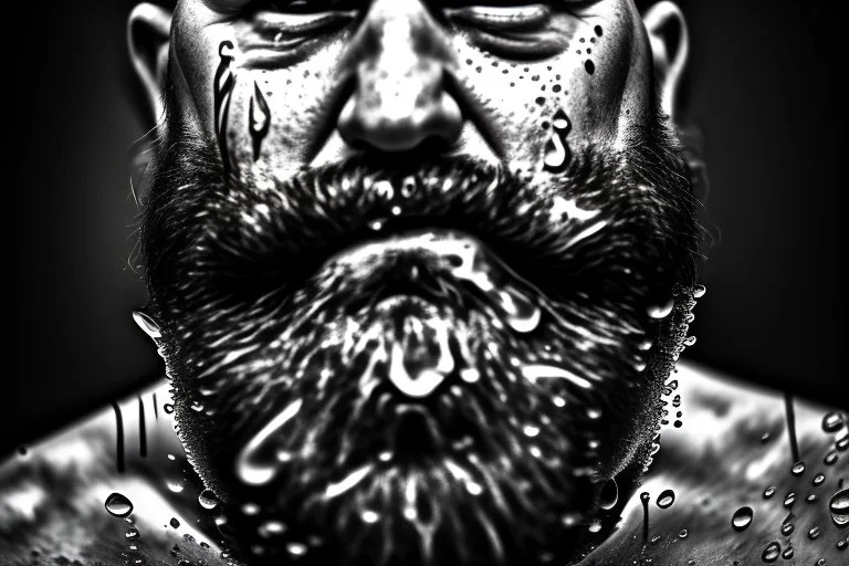 close up photography, dirty burly chubby Italian strong 48 years old homeless man, full of splashing milk in the face dripping on the beard, with dirty tank top, emotional eyes, manly chest, photo, Canon EOS, lens 35mm, natural lights, 8K, in the morning