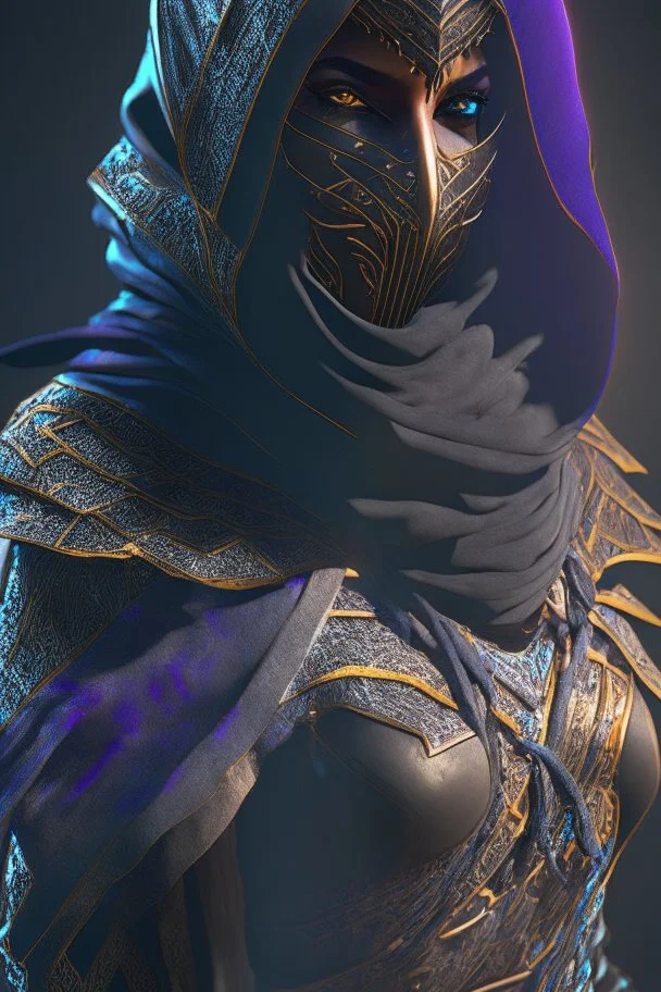 Iconic Arabian assassin, armor, full body, dark, stunning portrait, dynamic shot, vivid, richly saturating colors, legs, full face, cinematic atmosphere, immersive,, complex shadows, reflections, octane rendering, hyper-realistic, unparalleled detail Her, 8K, Groundbreaking, Epitome of Concept Art, Material-Based Rendering, Dynamic Angles, Complex Textures, Subsurface Dispersion, Timeless Masterpiece, AI-Enhanced, GAN, Ray Tracing, Depth of Field, Riding a Horse