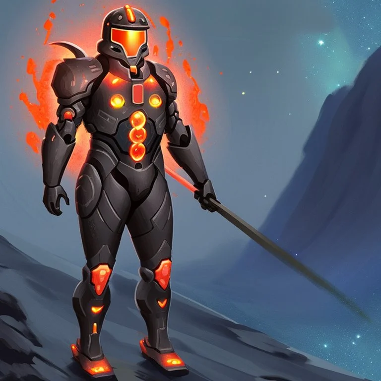 A battle suit made of lava and stars and galaxies for the god of galaxies