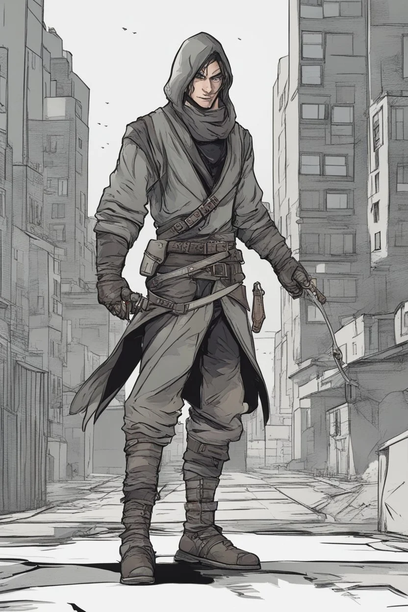 Male human rogue in a city