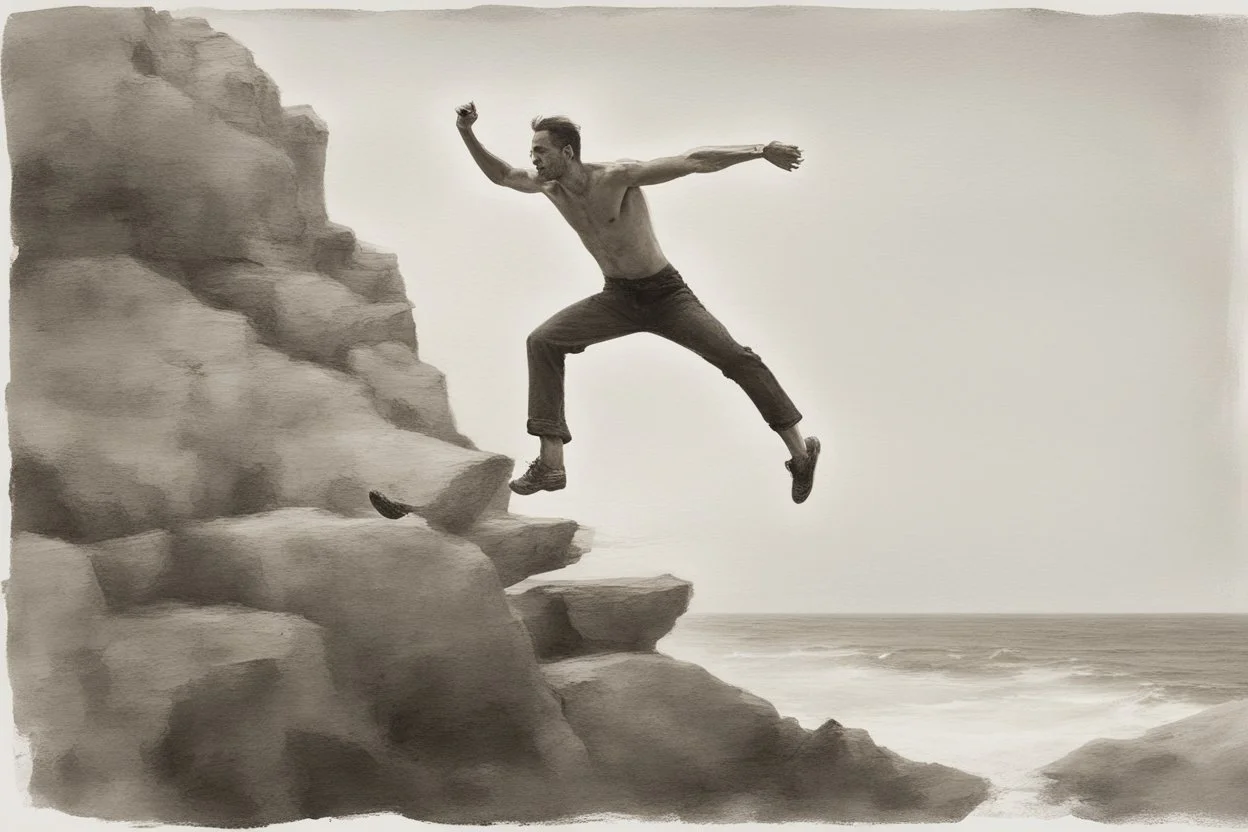 man jumping from the cliff by phil hale