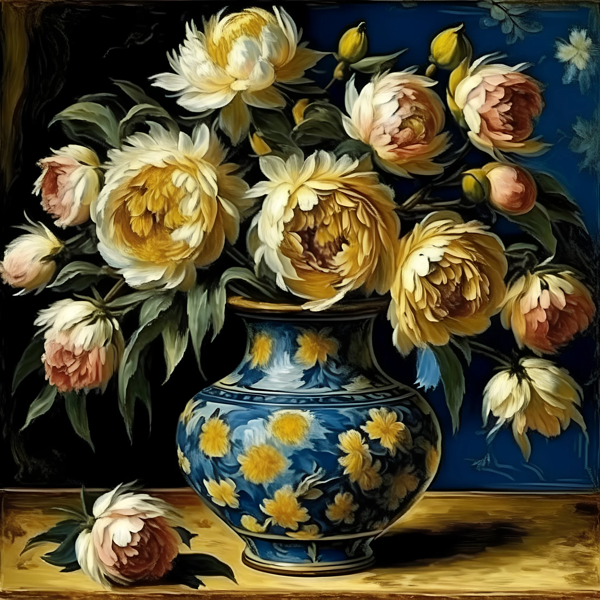 Peony Bouquet In Delft Vase Art Prin of van Gogh