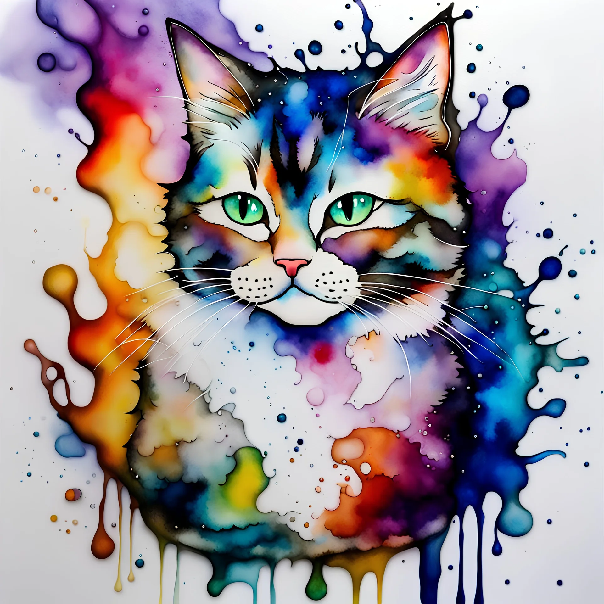 : Alcohol inks, inks on glass, splash art, watercolors. Essence of an [cats]. whimsical, unique.