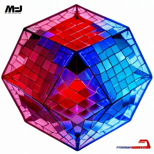 a blue metallic 4d cube inside a 4d red rotating cube in a four dimension environment