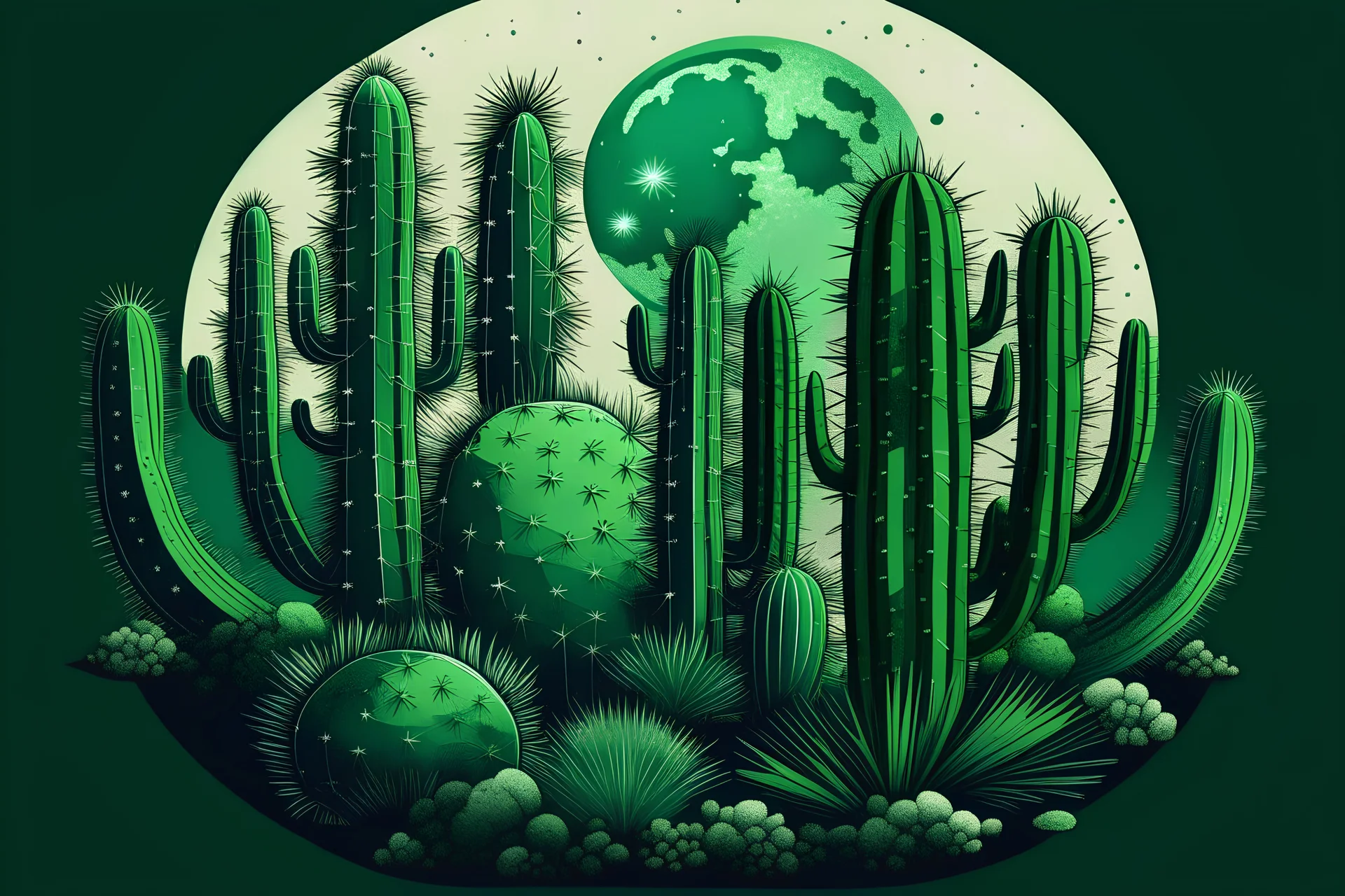 moon with green cactuses