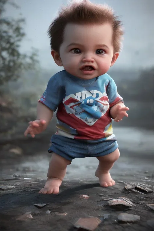 Tyler durden toddler, full body, jump, bokeh, hyper realistic