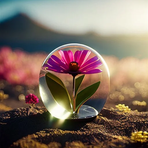 Surreal Waiizii Flower inside a glass sculpture, Art by Joshy Sly,