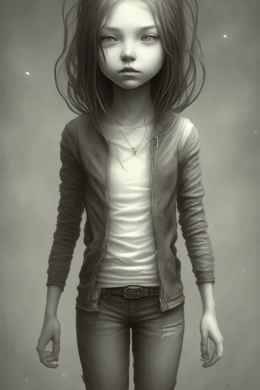 cute girl and litlle monster, Style John Kenn Mortensen,