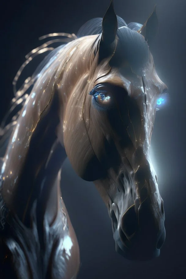 Horse shape-shifting humanoid alien ,dramatic lighting, volumetric lighting, hyperrealisme, 8k, high quality, lot of details, fit within portrait