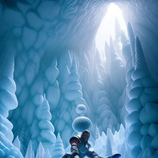 icicle mountain tunnel, closeup of dhalsim tumbling before diving into underground pool of ice, frost smoke, Menzoberranzan,4k, Highly Detailed, perfect eyes, Digital Illustration, Cinematic Lighting, Realistic, Sharp Focus, Centered, Beautifully Lit, Bioluminescent by Stanley Artgerm Lau