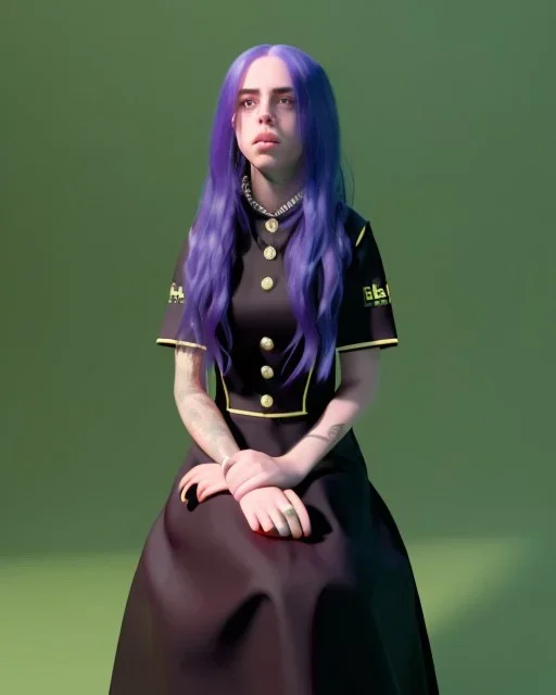 Billie Eilish, sitting on a chair, Black Short Dress, high detail