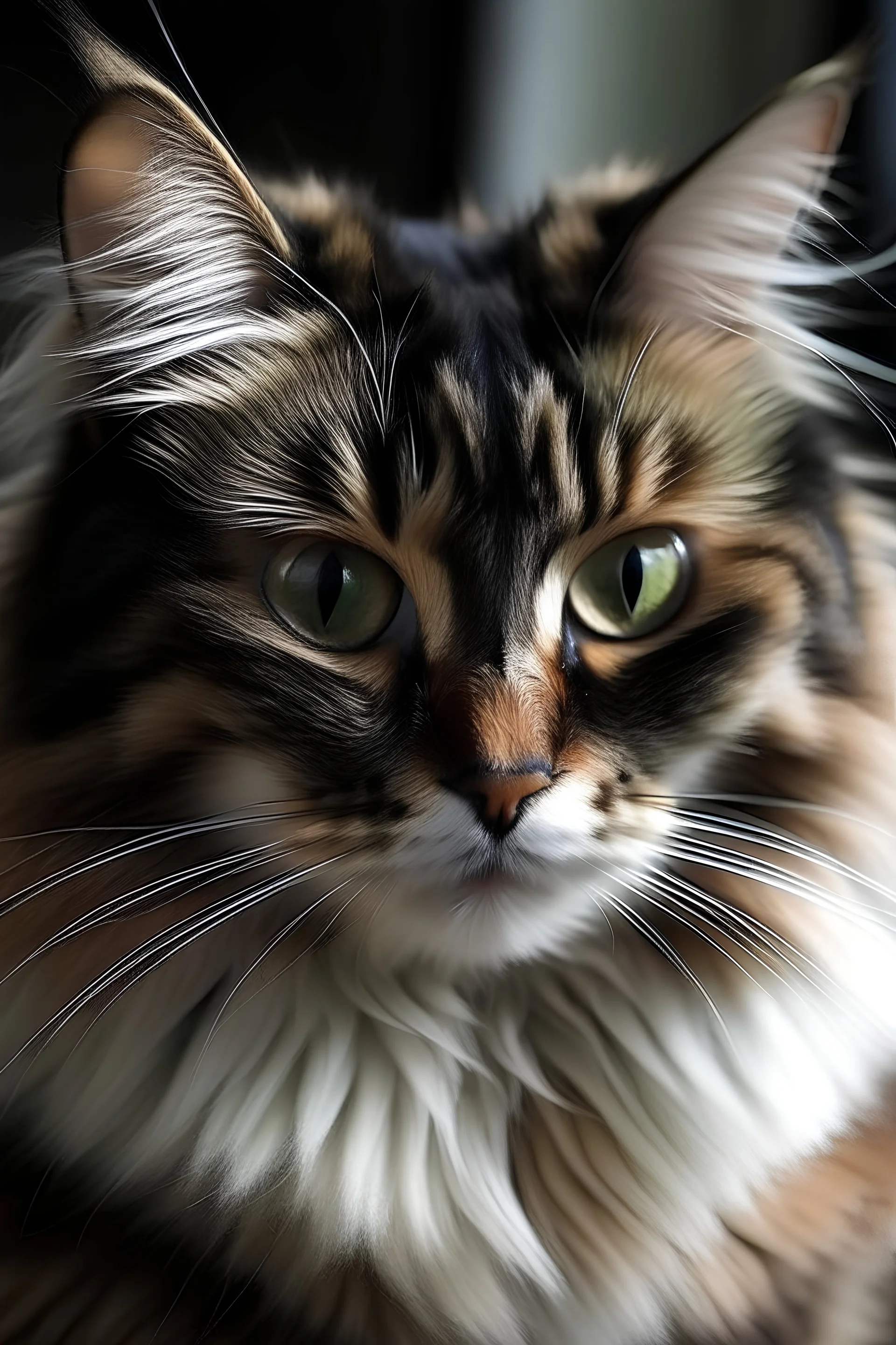 Cat with brown long hair , and black eyes