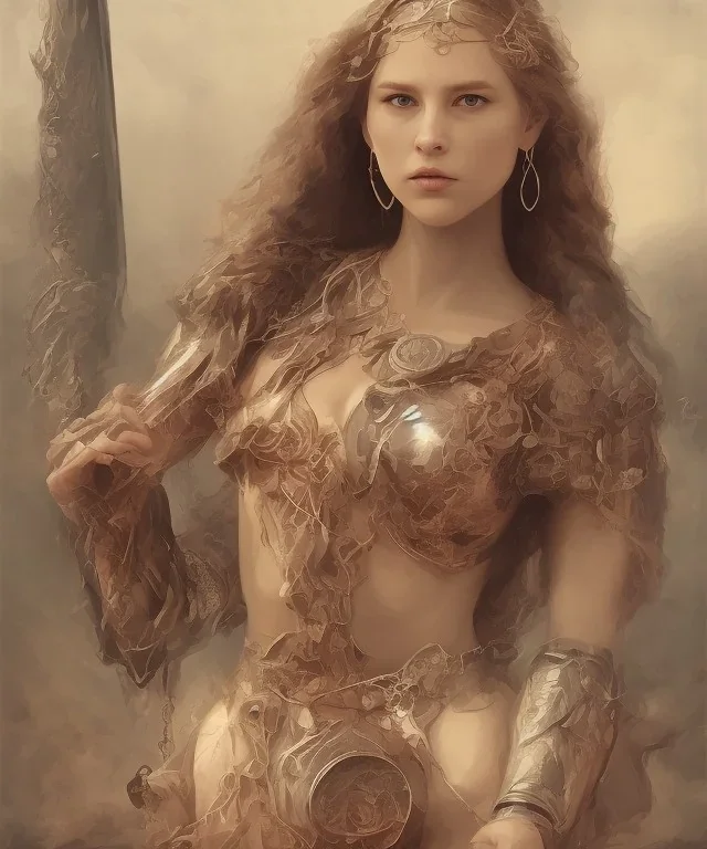 Viking style, 8K, a Highly detailed portrait of a submissive woman in a chain,